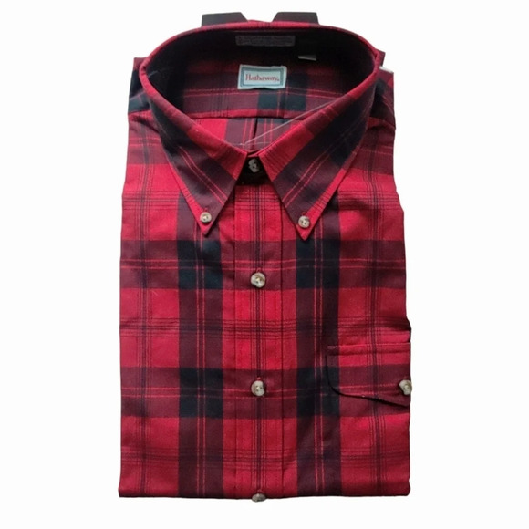 Vintage 80s HATHAWAY Shirt Biddeford Poplin Red Plaid Button Up Men's XL NWOT - Picture 1 of 7